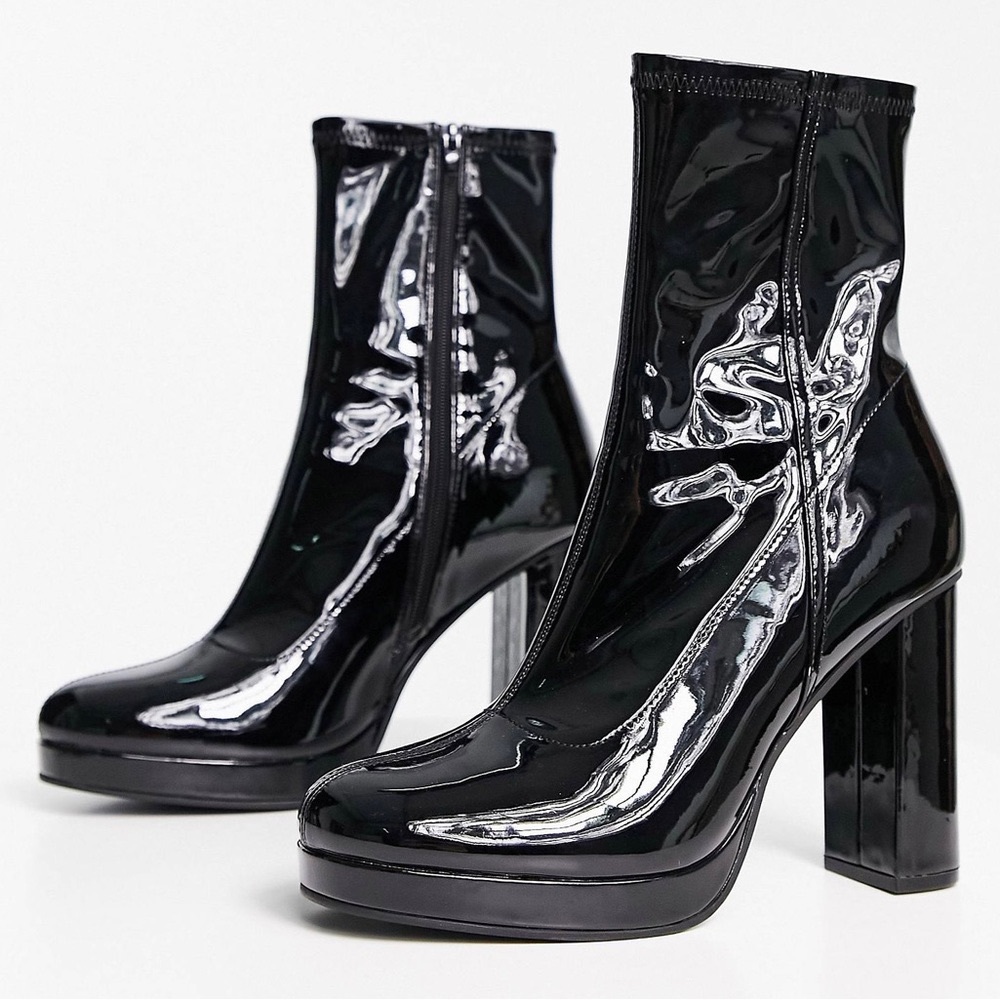 ASOS Black Patent High Heel Boots Size 15